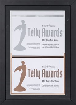 2012 Silver & Bronze Telly Awards Presented To Kareem Abdul-Jabbar For "On The Shoulder of Giants" In 16x22 Framed Display (Abdul-Jabbar LOA)